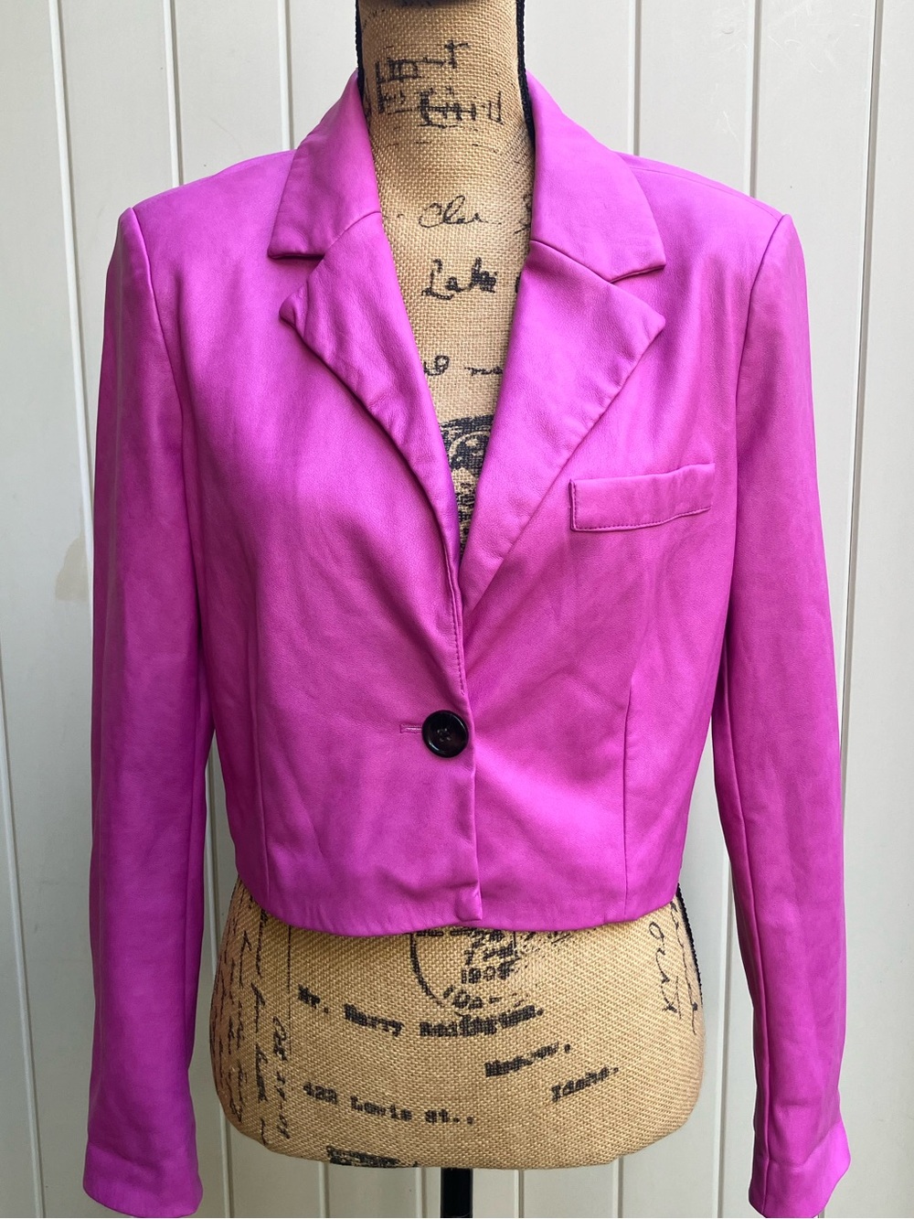 7 For All Mankind faux vegan leather pink jacket small cropped Barbiecore